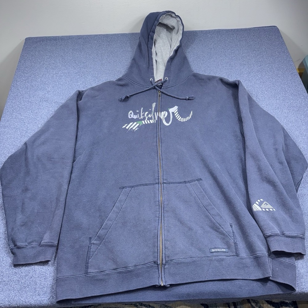 Vintage Y2K Quiksilver Spell Out Fader Full Zip Up Skate Surf Hoodie Mens Large